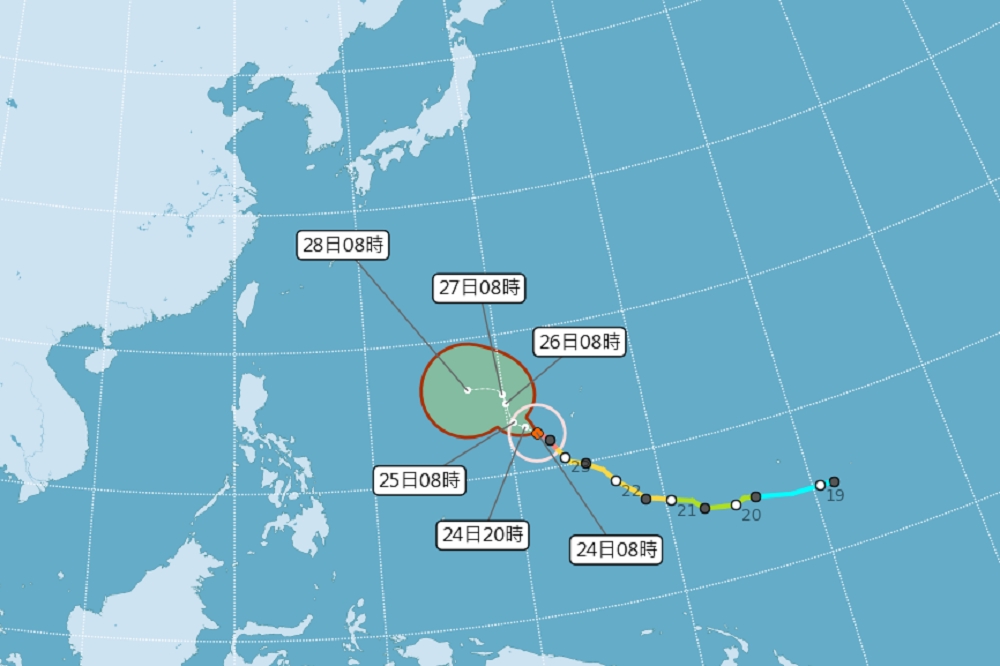 2019年第2號颱風「蝴蝶」於23日升格強烈颱風，更打破氣象局紀錄，成為北半球2月份氣壓最低、風速最高的熱帶氣旋。（圖片取自中央氣象局官網）
