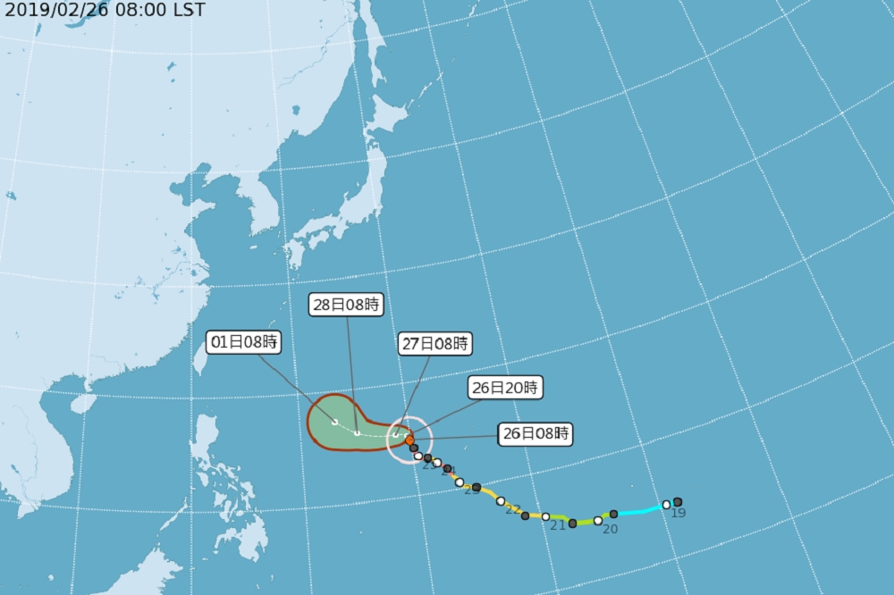 氣象局預測，「蝴蝶」颱風將於28日降為熱帶性低壓，對台灣天氣影響甚微。（圖片取自中央氣象局全球資訊網）