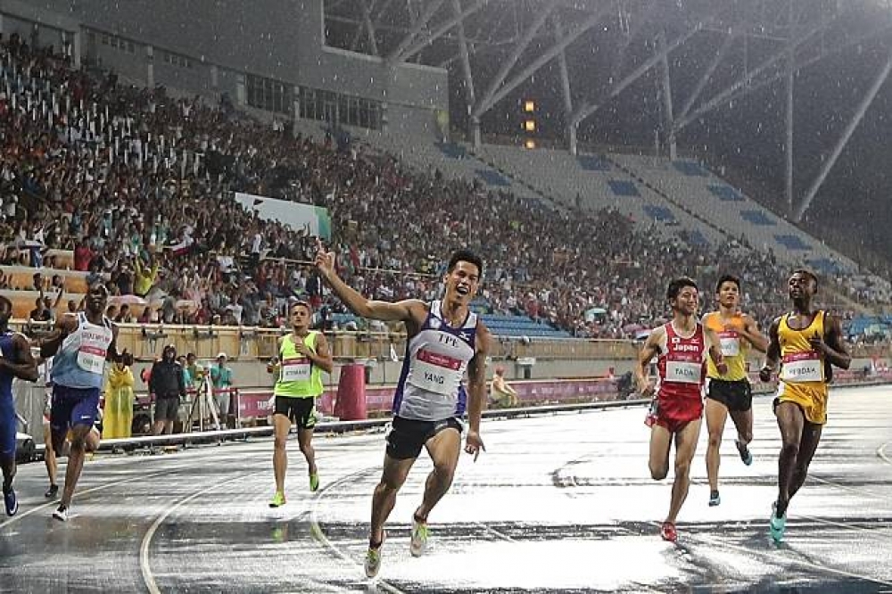 楊俊瀚在2017世大運男子100公尺田徑項目拿下金牌。（2017世大運組委會提供）
