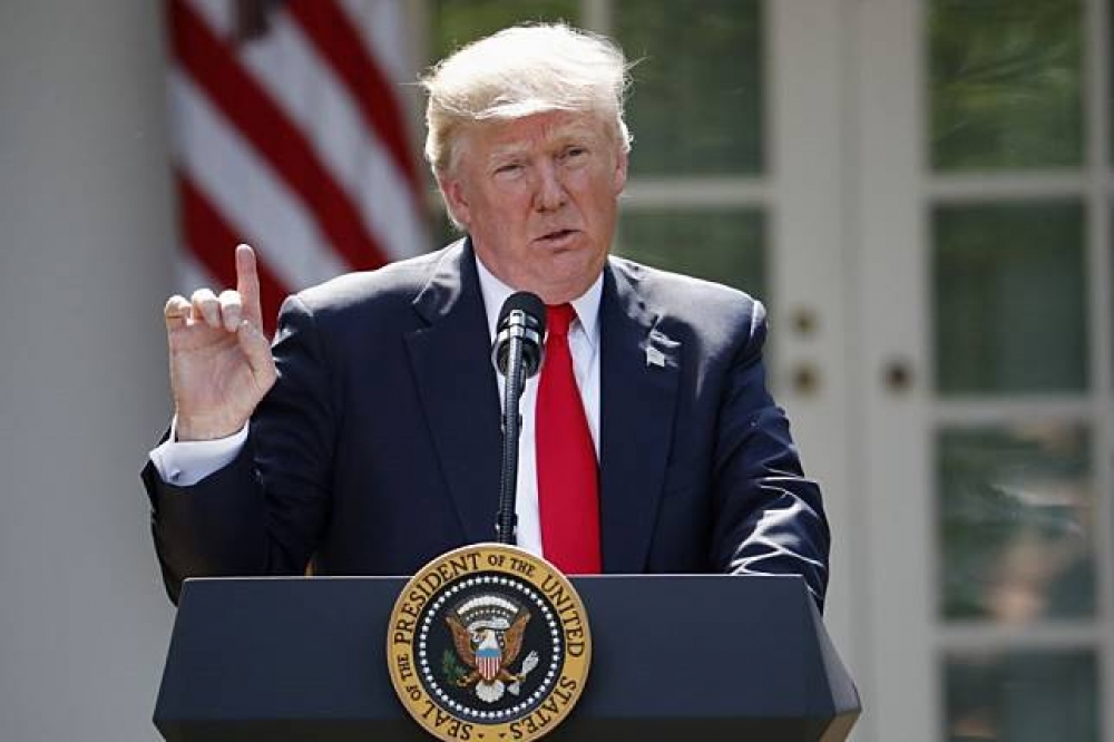 6月1日，川普在白宮玫瑰花園（Rose Garden）宣布美國準備退出巴黎氣候協議。（美聯社）