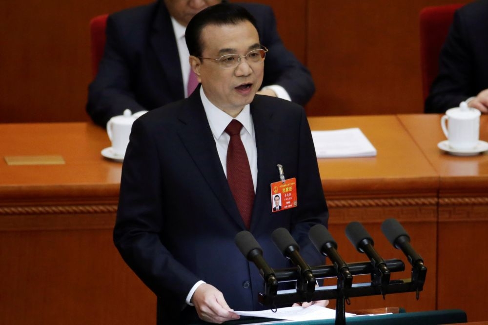 中國十三屆全國人大二次會議5日上午9時在人民大會堂開幕，中國總理李克強進行報告。（湯森路透）
