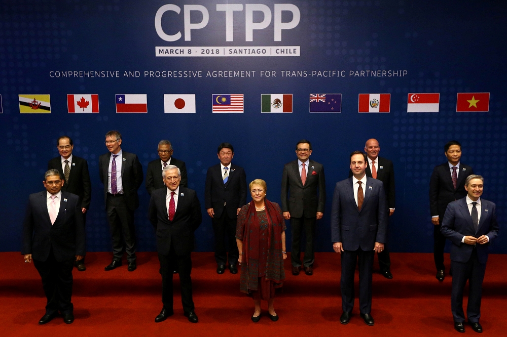 跨太平洋夥伴全面進步協定（CPTPP）去年底生效，其成員國占我對外貿易近25%，對台灣參與區域經濟整合有重大意義。（湯森路透）