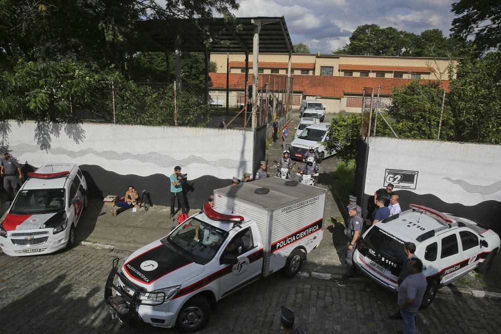 巴西聖保羅都會地區城市蘇薩諾（Suzano）1所州立中學13日上午發生槍擊案。（美聯社）