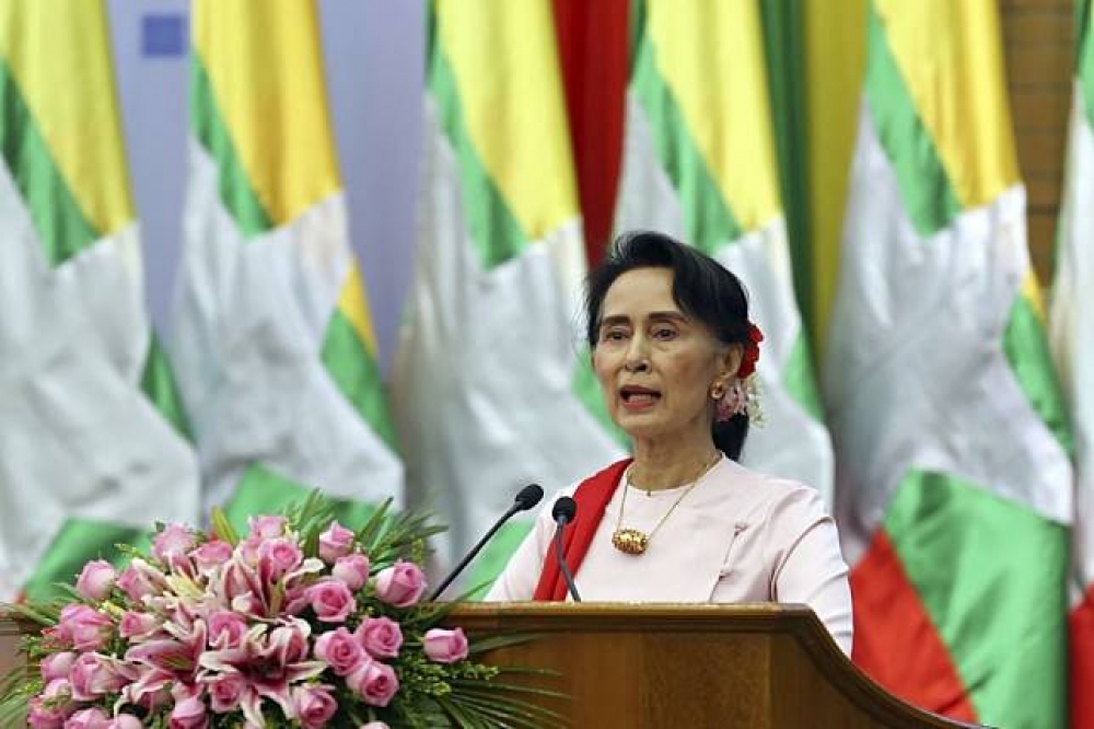 緬甸國務資政兼外交部長翁山蘇姬。（美聯社）