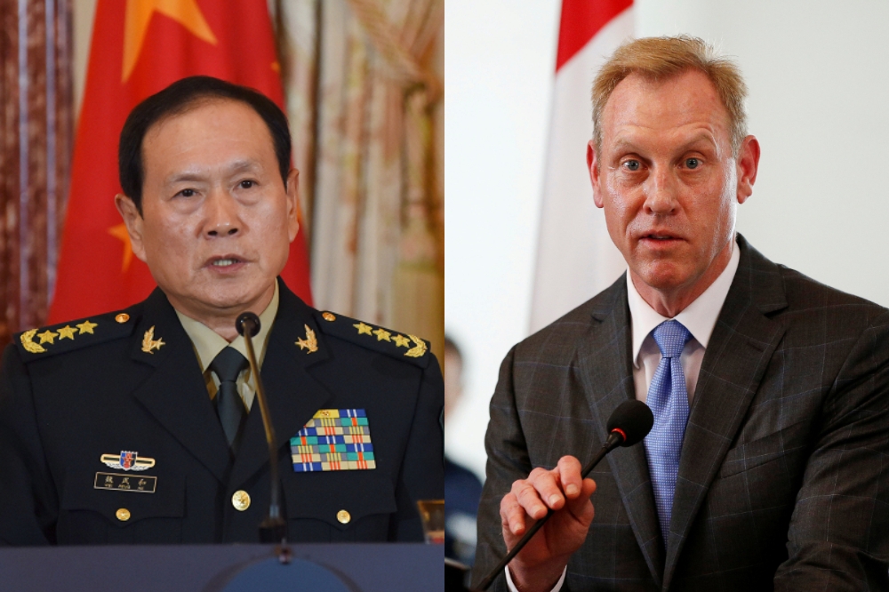「2019香格里拉對話」於31日晚間揭幕，中國派出國務委員兼國防部長魏鳳和（左）與會，將在會中與美國代理國防部長夏納翰（右）正面交鋒。（中新社）