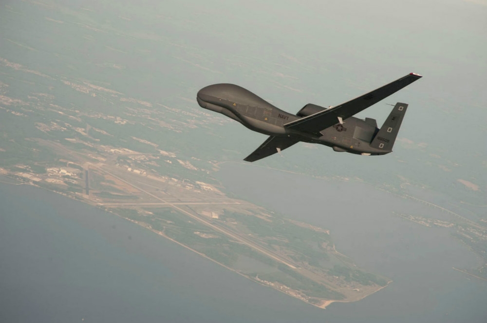美國海軍現役的無人偵察機「全球鷹」（Global Hawk）。（湯森路透）