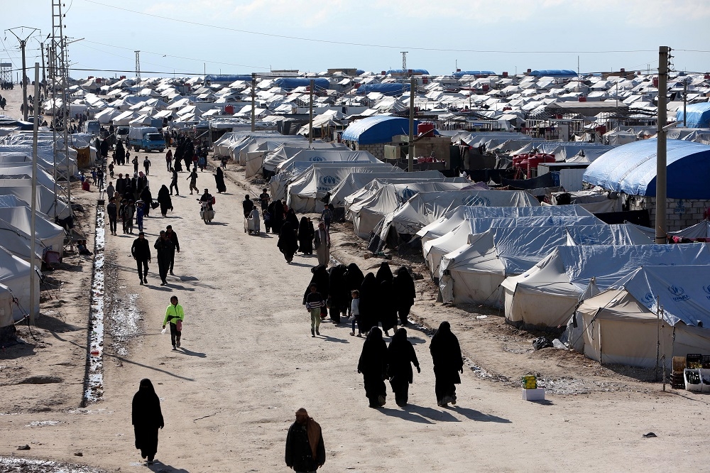 敘利亞哈薩克省收容IS聖戰士眷屬的難民營。（湯森路透）