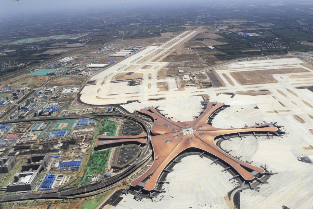中國北京大興國際機場新機場的鳥瞰圖。（中新社）