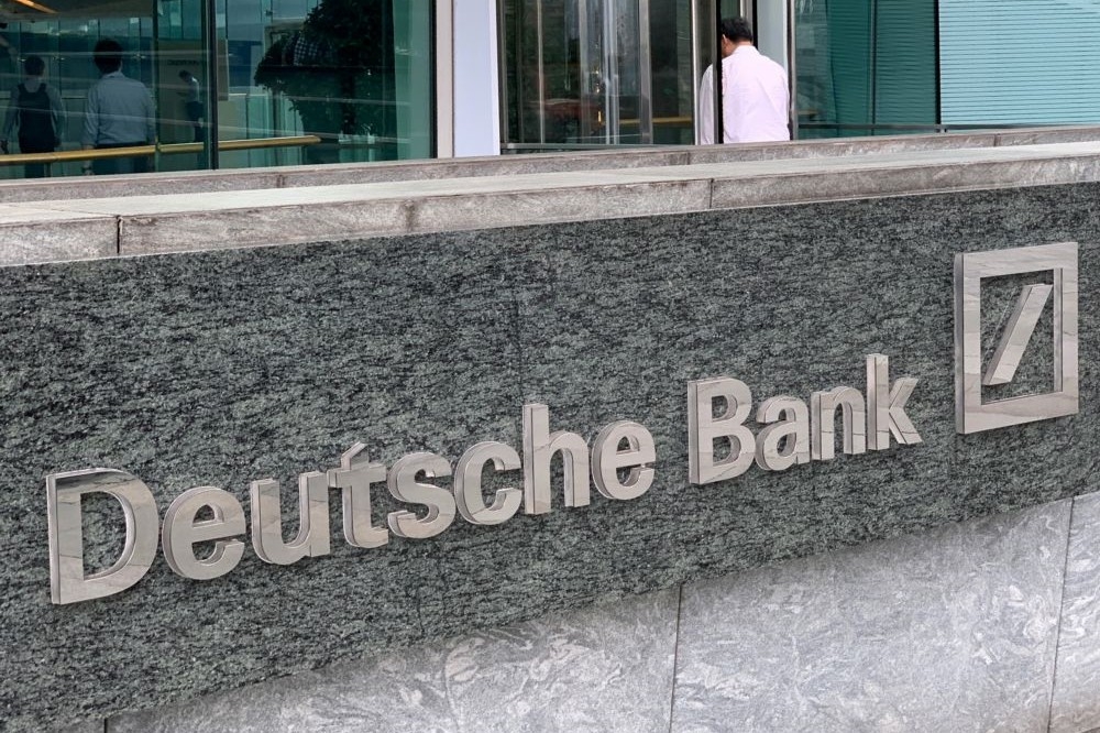 德意志銀行位於德國法蘭克福的總部大樓外觀。（湯森路透）