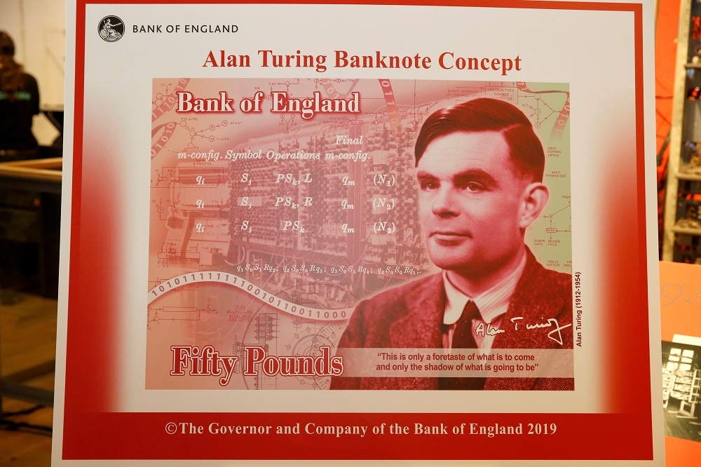 「電腦科學和人工智慧之父」的圖靈（Alan Turing）是新版50英鎊的票面人物。（湯森路透）