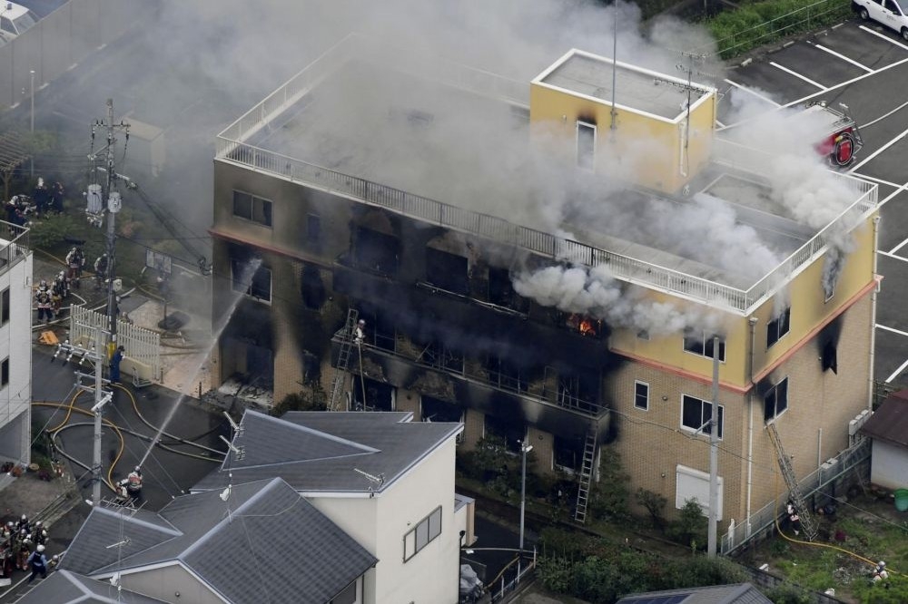 日本京都動畫工作室18日發生爆炸。（湯森路透）