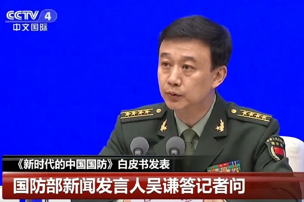 中國國防部發言人吳謙。（取自影片）