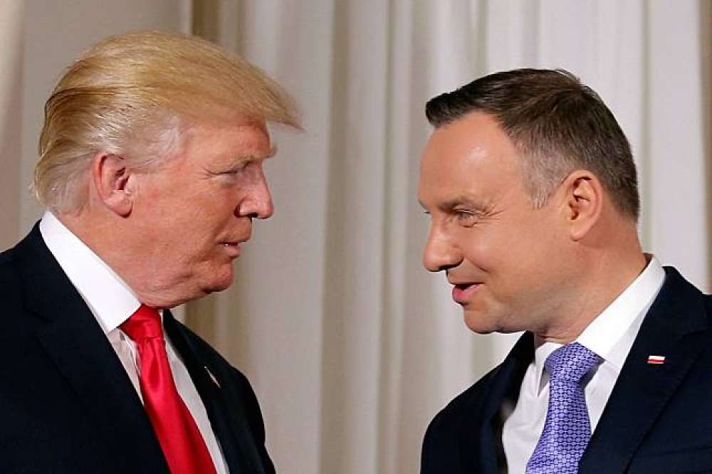 波蘭總統杜達6日於華沙與美國總統川普會面。（湯森路透）