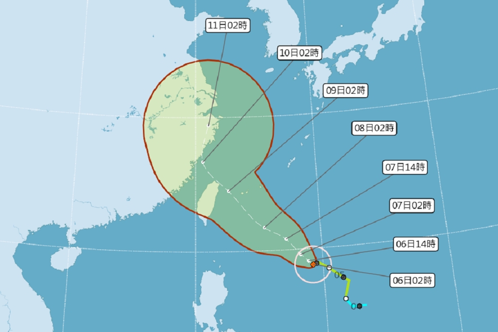 氣象局表示，利奇馬6日有機會增強為中度颱風，預估將在8日、9日影響台灣最劇烈。（圖片取自氣象局）