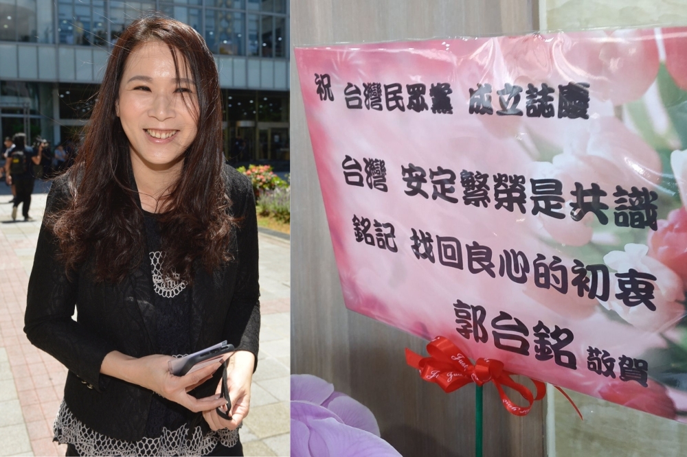 郭台銘幕僚、永齡基金會執行長劉宥彤（左）表示，她今天是以個人身分來祝福柯市長，不是代表郭台銘。（攝影：李智為、張家銘）