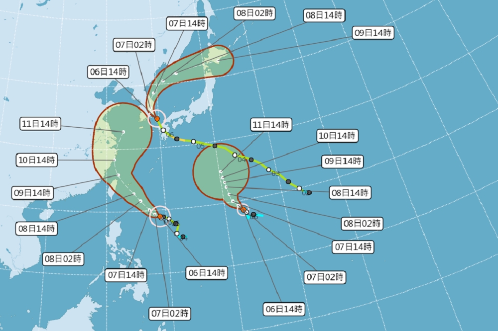 柯羅莎颱風形成，太平洋上目前有三個颱風同時存在。（圖片取自中央氣象局）