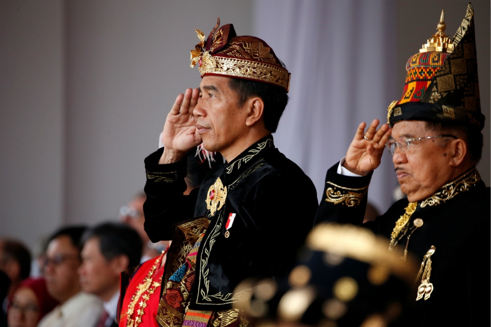 參加獨立74週年儀式的印尼總統佐科威。（湯森路透）