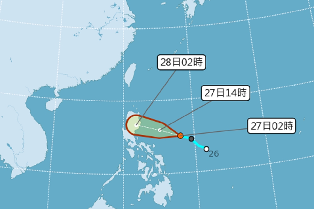 氣象局資料顯示，楊柳接著將往呂宋島方向前進，周末可能侵襲廣東至海南一帶。（圖片取自中央氣象局）