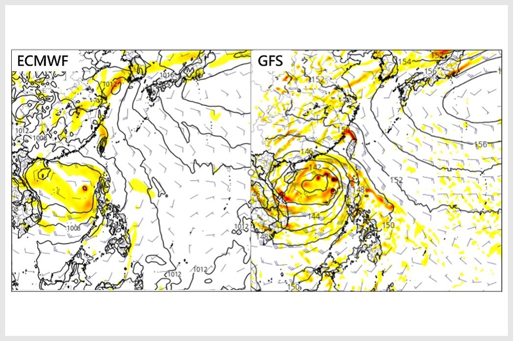吳德榮指出，根據模擬顯示，南海有熱帶擾動發展、活動的跡象，不排除颱風生成的可能。（圖片取自洩天機教室）