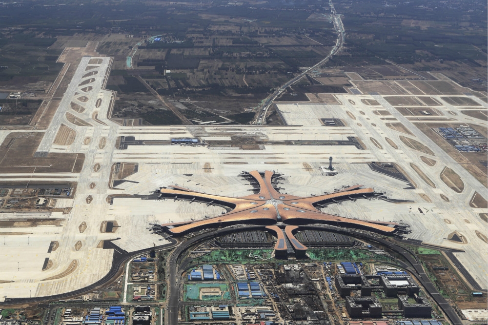 中國北京大興國際機場新機場的鳥瞰圖。（中新社）