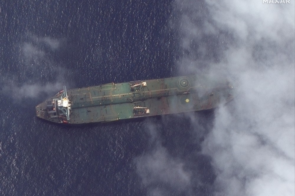 衛星圖像顯示，伊朗油輪「阿德里安•達里亞1號」6日靠近敘利亞的塔爾圖斯港。（湯森路透）