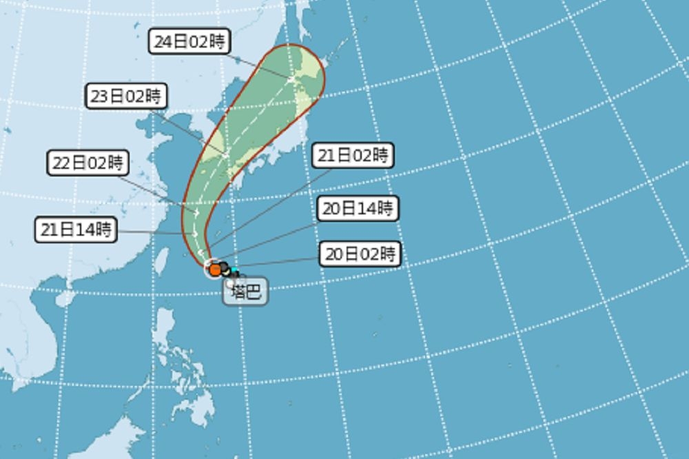 中央氣象局20日表示，颱風「塔巴」20、21日最接近台灣，全台幾乎有雨。（取自中央氣象局）