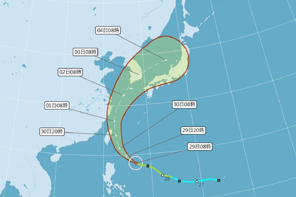 輕颱米塔逼近台灣，中央氣象局於29日早上8點30分發布海上颱風警報。（取自中央氣象局）