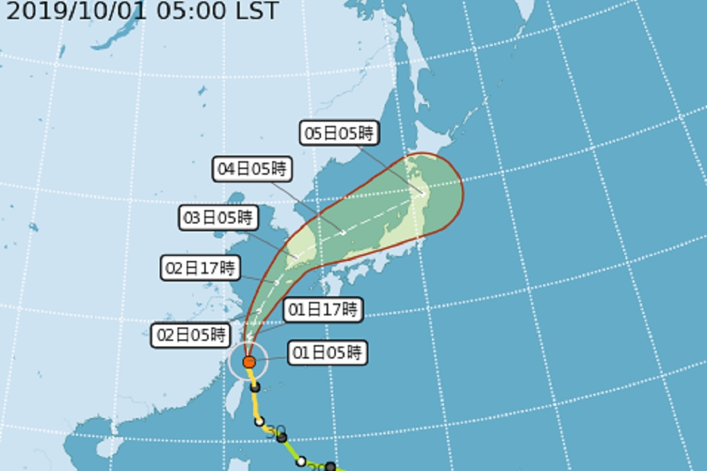 米塔以每小時19公里向北行，台灣本島已脫離暴風圈，馬祖威脅也已降低，已解除陸上警報。（取自中央氣象局）