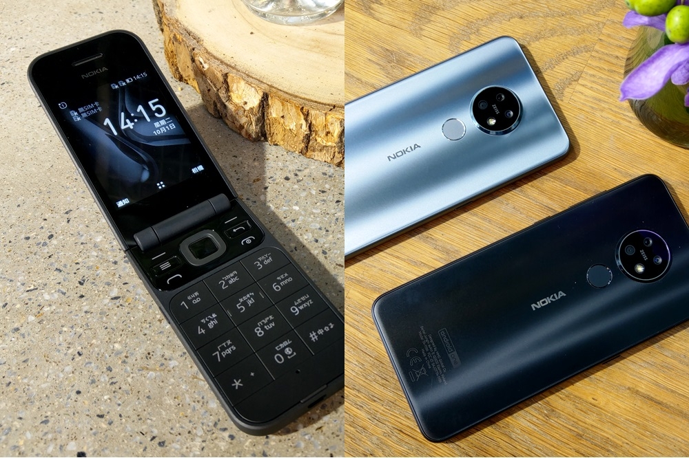 左起：Nokia 2720 Flip、Nokia 7.2。（林冠伶 攝）