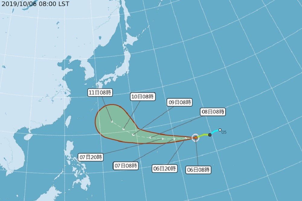 2第19號颱風「哈吉貝」6日凌晨已生成，氣象專家吳德榮表示，歐洲(ECMWF)模擬顯示，「哈吉貝」侵襲台灣的機率已大幅降低，國慶天氣影響不大。（中央氣象局提供）