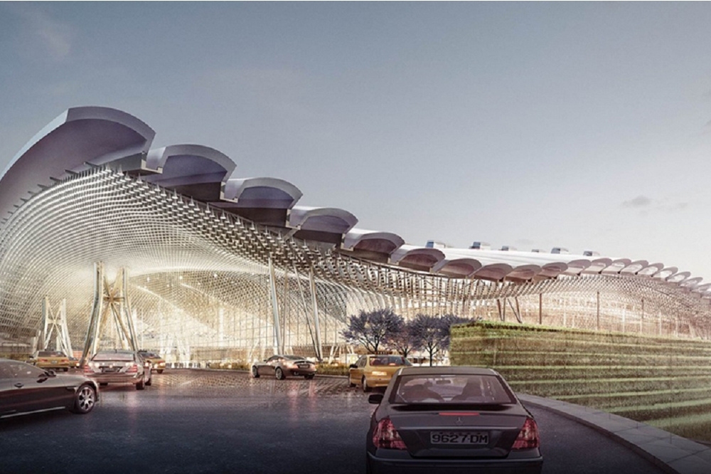 桃機董事長王明德18日指出，第三航廈除簡化亮點波浪造型屋頂，也擬先建北邊的登機廊廳，最快2020年2023年下半年啟用。（取自桃機官網）