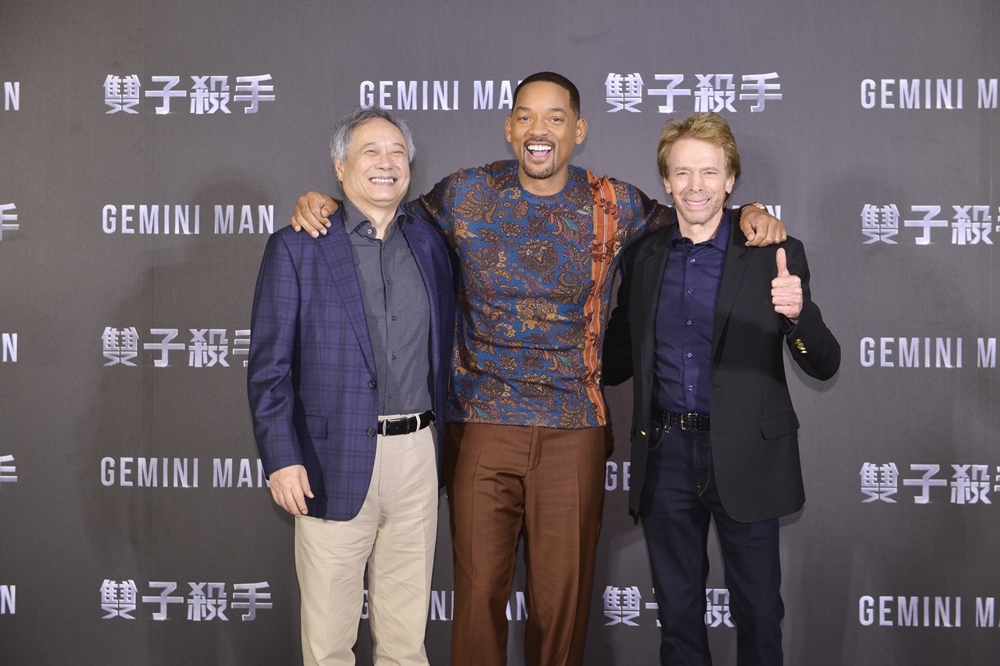 《雙子殺手》導演李安（左至右）、男主角威爾史密斯、製片傑瑞布洛克海默（李智為攝）