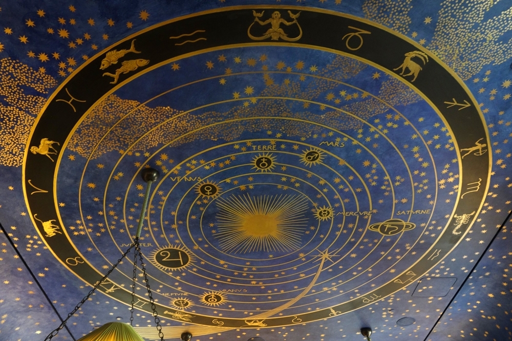 紐約上東城一處繪有十二星座的天花板（2015 © Nick Normal , zodiac ceiling @ Flickr, CC BY-SA 2.0.）