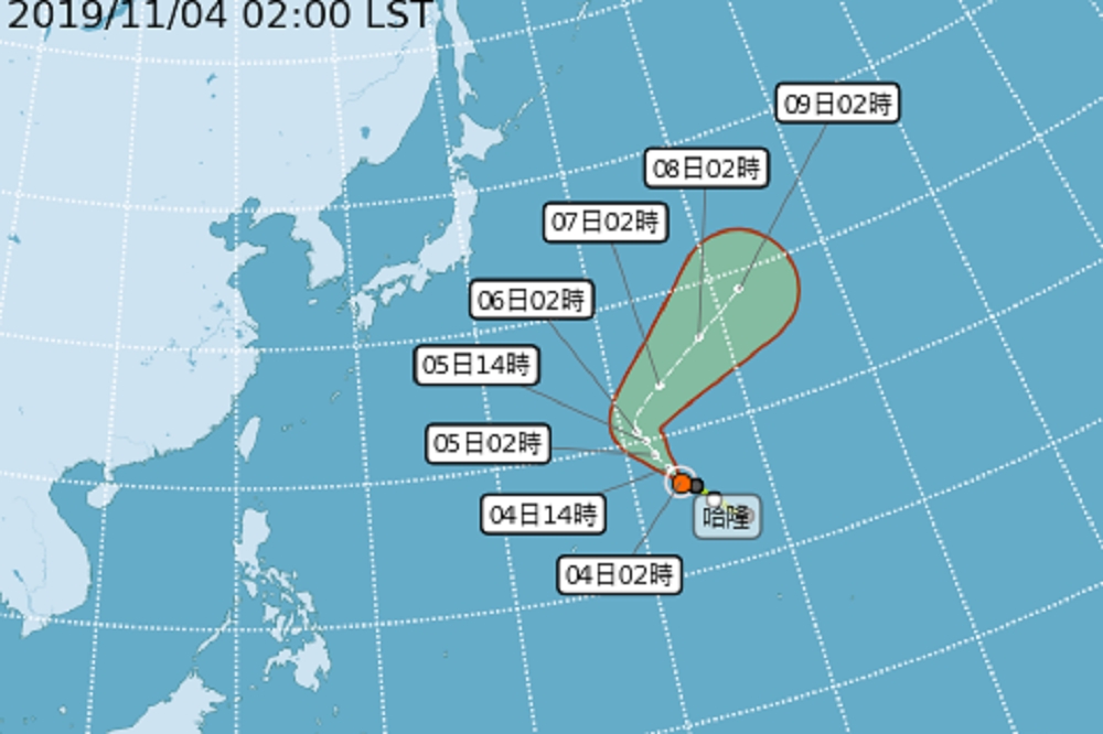 今年的23號輕度颱風「哈隆」，預計未來往西北方向移動，目前對台灣不構成威脅。（取自中央氣象局）