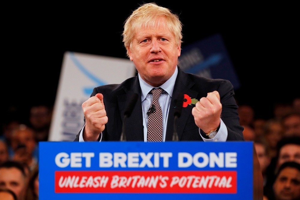 英首相強森承諾保守黨勝選後，將帶領英國2020年1月如期脫歐。（湯森路透）