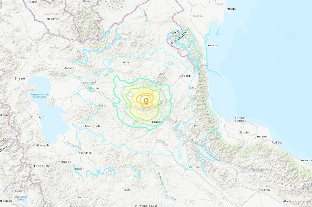 伊朗西北部的東亞塞拜然省發生強震。（圖片取自USGS）