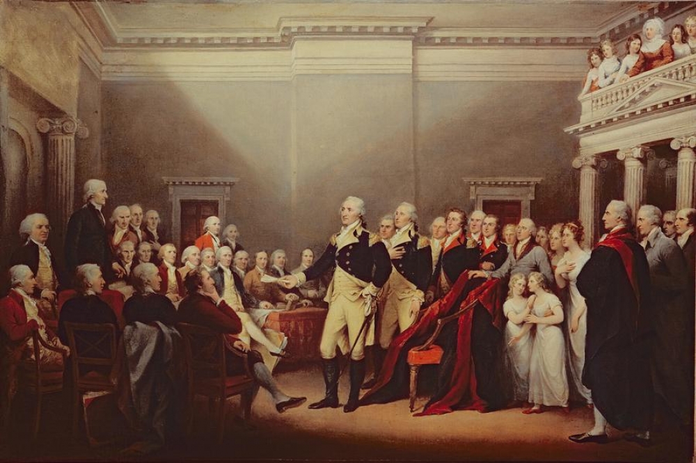 華盛頓（George Washington）於1783年辭去了大陸集團總司令的職務。（圖片摘自網路）
