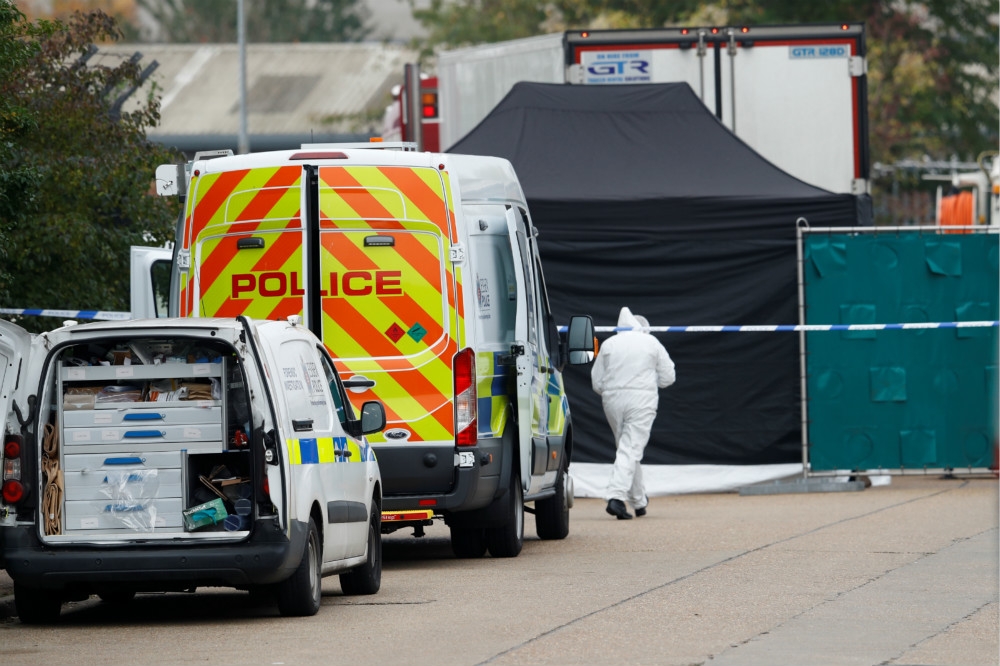 英國埃塞克斯郡上月23日發現一個冷凍貨櫃內，39名非法移民死亡的慘劇。（湯森路透）