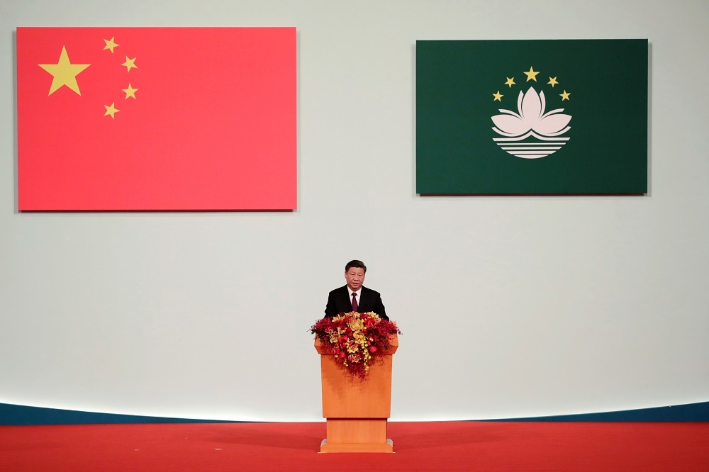 中國國家主席習近平20日在澳門發表演說。（湯森路透）