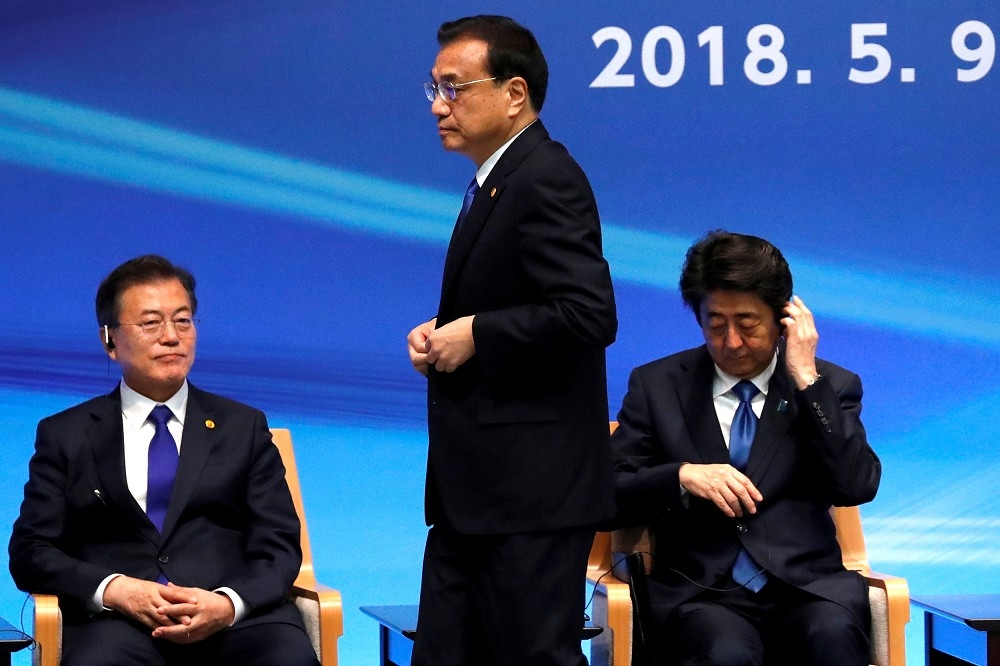 中日韓三國領導人2018年5月在日本東京舉行會議。（湯森路透）