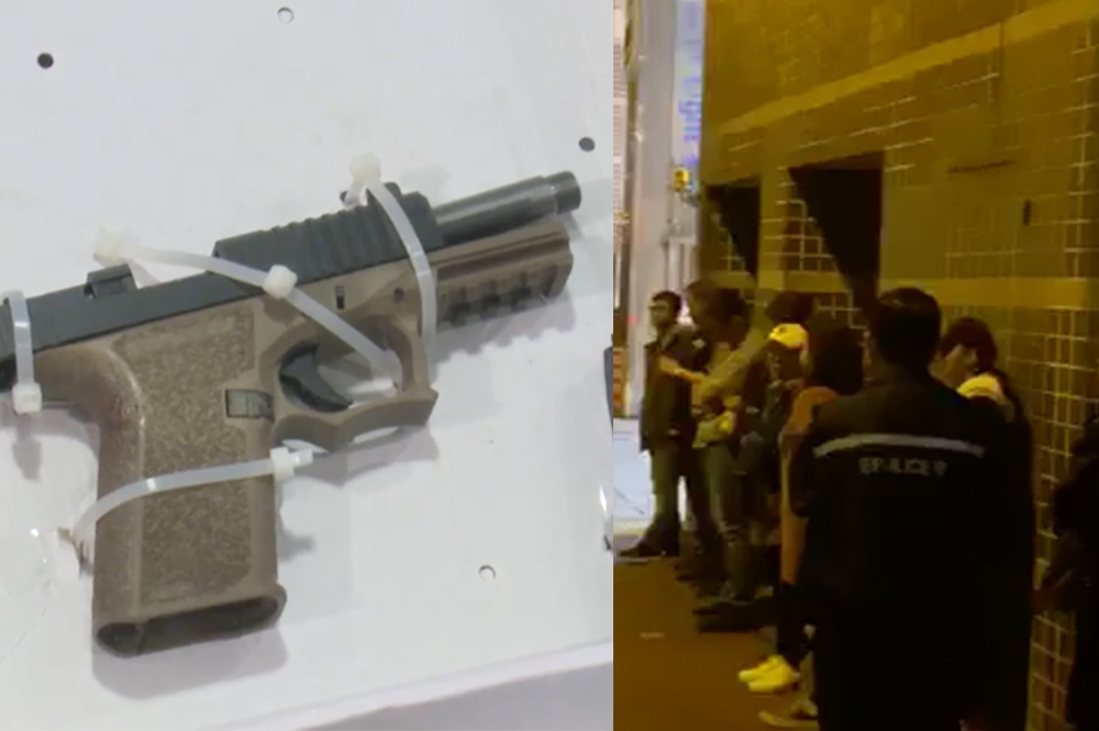 香港1名男子涉嫌自美國郵購500發子彈及一支組裝P80手槍月初遭逮捕，另有香港警員貼連儂牆被停職。（翻攝香港電台、屯門區議員李家偉臉書）