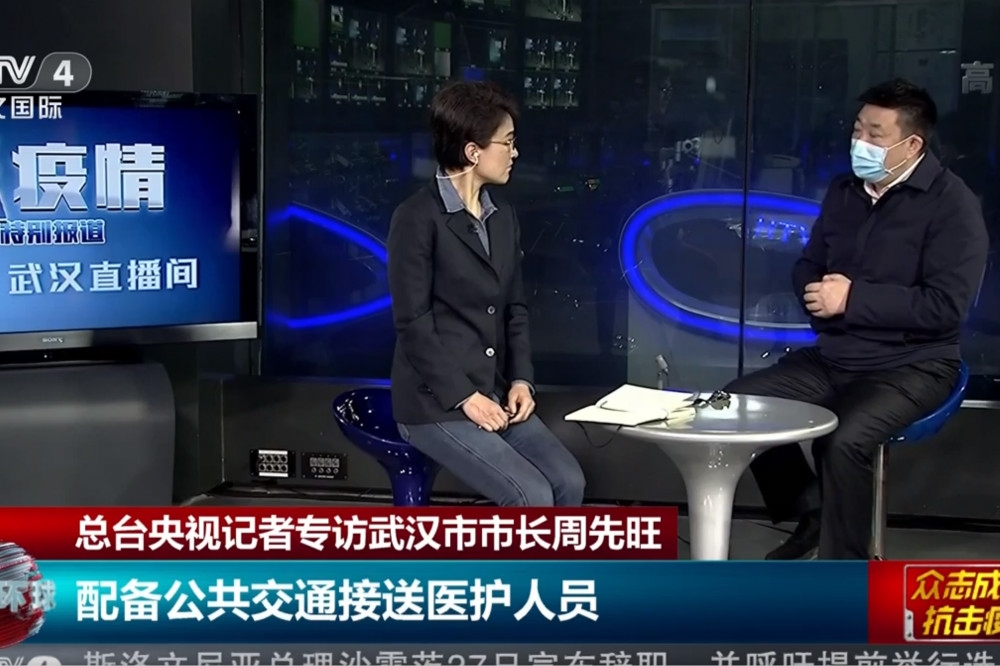 中國央視27日訪問武漢市長周先旺。（圖片擷取自央視YouTube）
