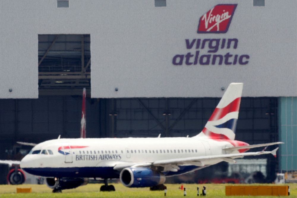 英國航空與維珍大西洋航空已取消往返中國與英國的所有航班。（湯森路透）