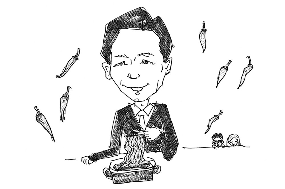 韓國前總統朴正熙吃泡麵的插畫（臺灣商務印書館提供）