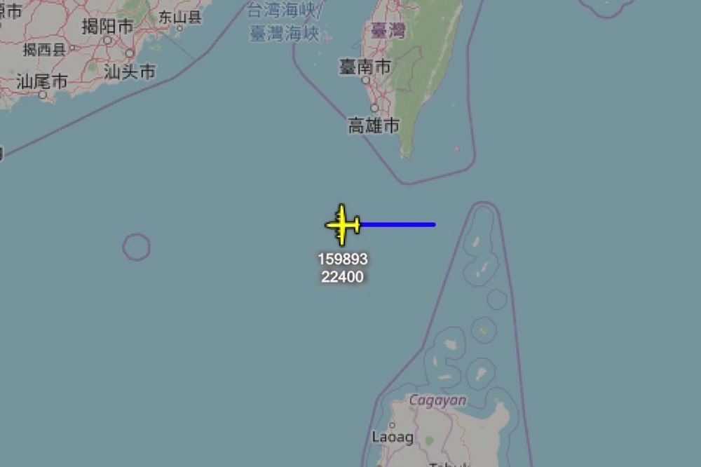 一架美軍EP-3E白羊座電子偵察機12日早上出現在台灣南部海域。（取自Aircraft Spots推特）