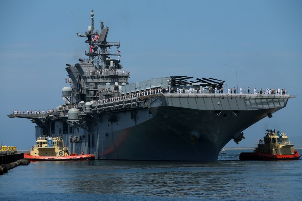 美國海軍兩棲突擊艦「美利堅號（USS America, LHA-6）」。（湯森路透）