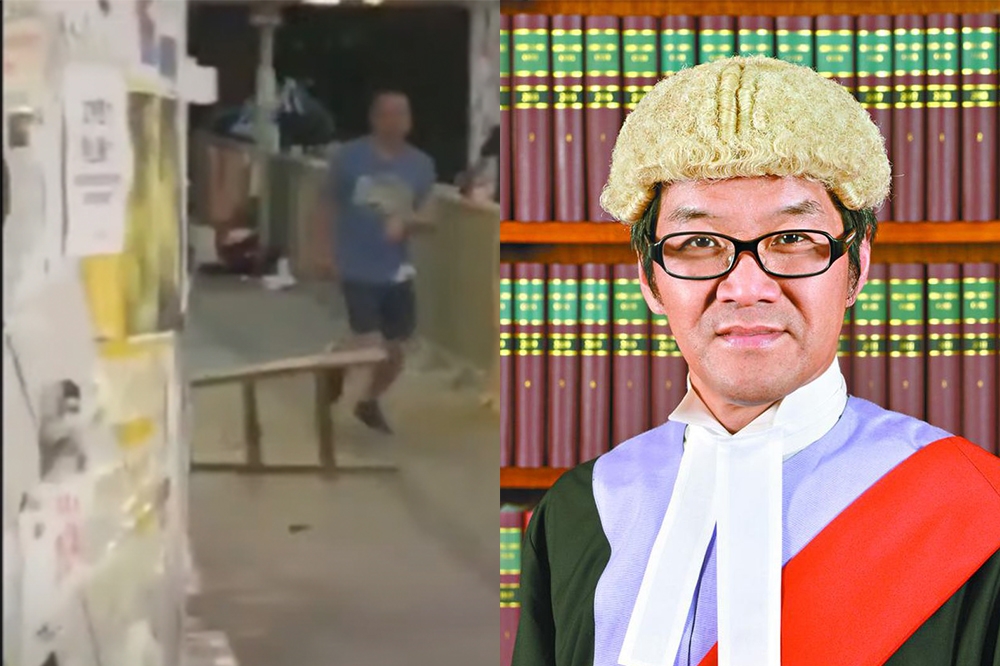 香港法官（右）指港男刺殺貼連儂牆人士認罪有悔意是「高尚情操」，扣減1/3刑期。（取自香港司法機構、連登）