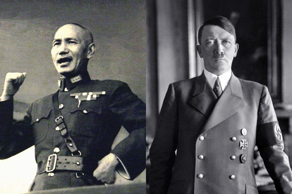 蔣介石（左）對希特勒迅速復興德國欽佩得五體投地，他希望中國複製希特勒的經驗。（圖片取自維基百科）