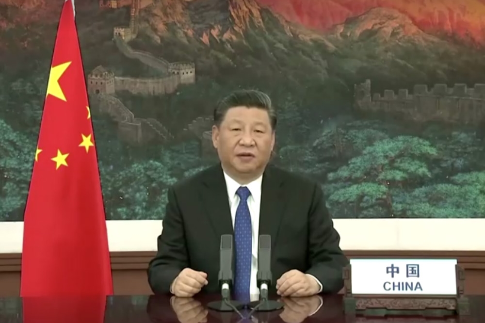 中國國家主席習近平在世衛大會致詞時，嚴正否認隱匿疫情。（湯森路透）