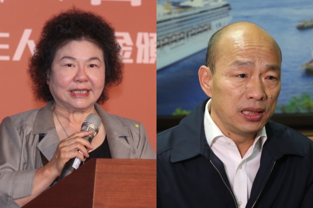 陳菊被問及對韓國瑜治水手法的看法時僅表示，前任市長不好對現任市長有何評論。（合成照片／王侑聖攝）